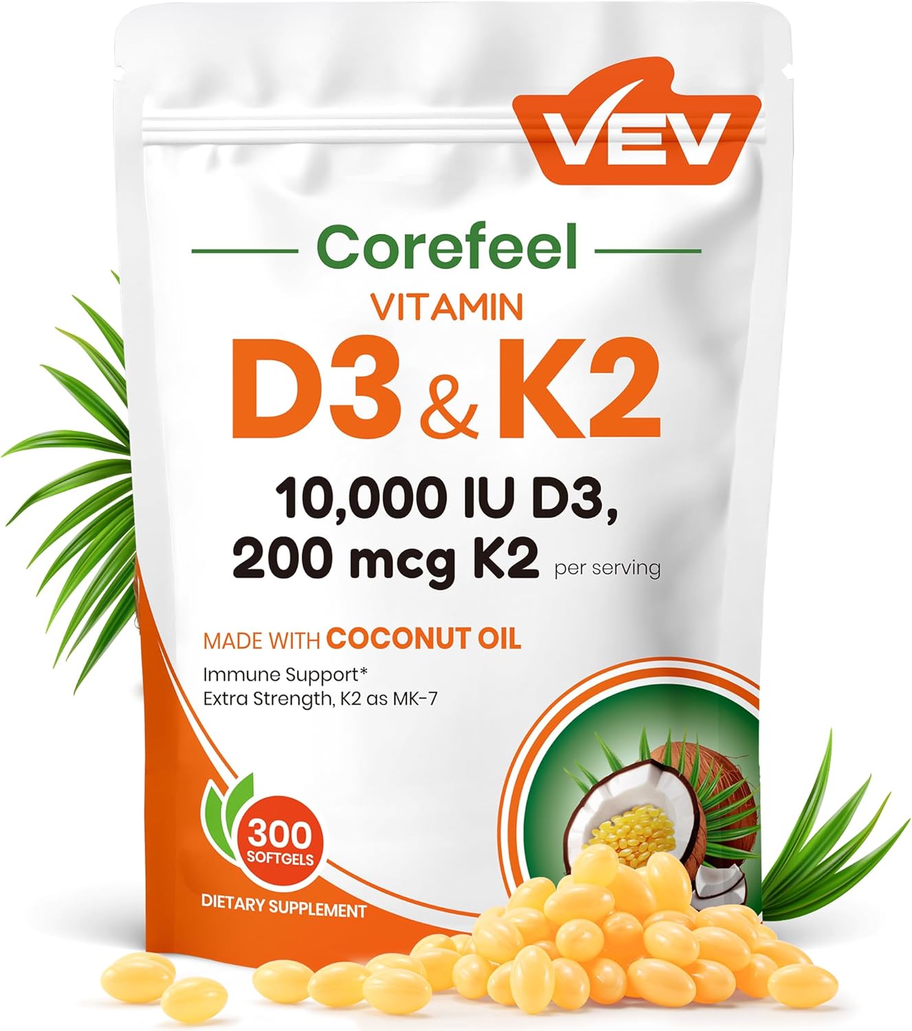 VEV Corefeel Vitamina D3 K2, 10,000 UI D3.
