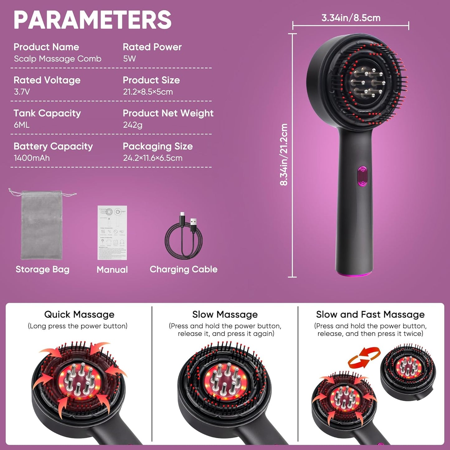 Masajeador de cuero cabelludo 3 en 1