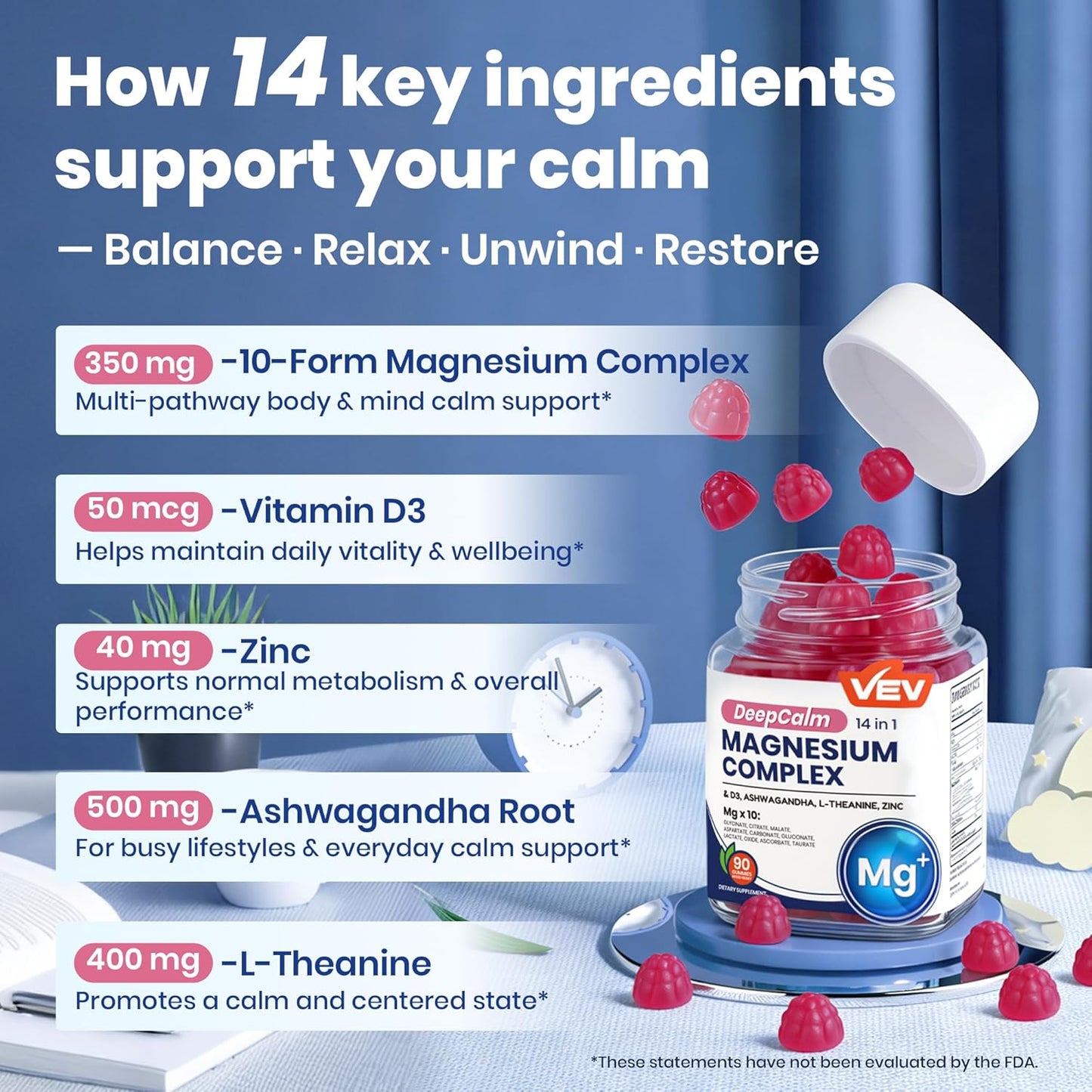VEV Deep Calm - Gomitas 14 en 1 con complejo de magnesio