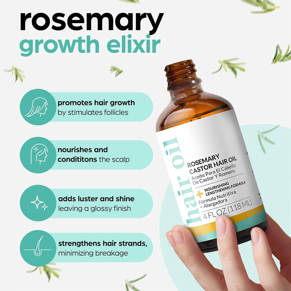 Hair Growth  | Aceite orgánico de ricino y romero |Botella Grande|
