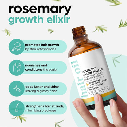 Hair Growth  | Aceite orgánico de ricino y romero |Botella Grande|
